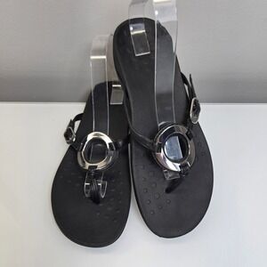 Vionic Thong Flip Flop Sandals 9 Black Rest Amber Arch Support Slip On Comfort